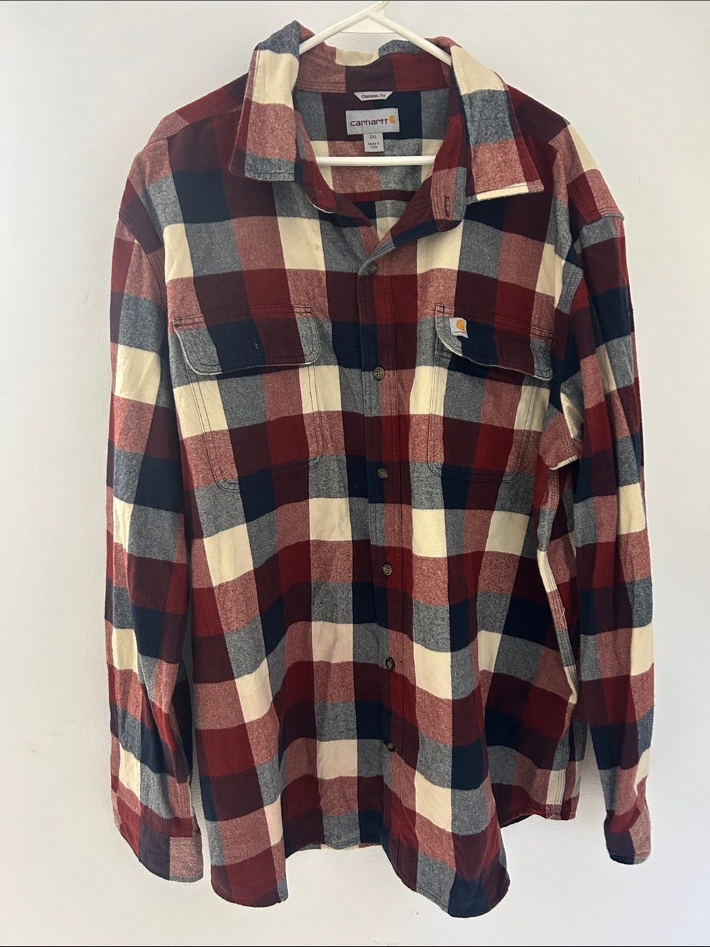 Carhartt Men’s Red/Navy/Cream Plaid Button-Down Shirt